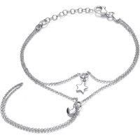 Silver Jewelco London Star Moon Charms Finger Ring Hand Chain Bracelet