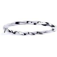 Silver Chunky Square Tube Candy Ribbon Twist Bangle Bracelet 6mm - GVG228