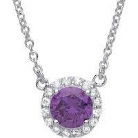 925 Silver Jewelco London Purple CZ Solitaire Halo Charm Necklace 15 + 2 inch