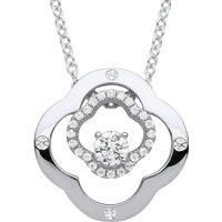 Silver Jewelco London CZ Double 4 Leaf CloverSolitaire Lavalier Necklace 18 + 2"