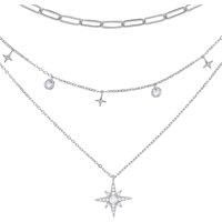 Silver Jewelco London CZ Floating Star Charms Paperclip Necklace 19"