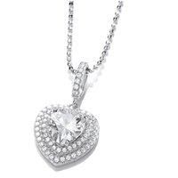 Silver Jewelco London Heart CZ Tiered Halo Heart Solitaire Pendant Necklace 18"