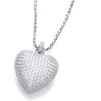 Silver Jewelco London CZ 3D Pave Encrusted Heart Pillow Pendant Necklace 17"