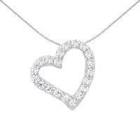 Sterling Silver Jewelco London CZ Love Heart Outline Pendant Necklace 18 inch