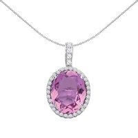 925 Silver Jewelco London Lilac Oval CZ Solitaire Halo Pendant Necklace 18 inch