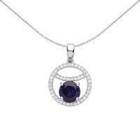 Silver Jewelco London Blue CZ Sleepy Eyeball Cirle of Life Pendant Necklace 18"