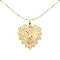 Gilded Silver Jewelco London CZ Spiky Fluted Sunburst Heart Pendant Necklace 18"