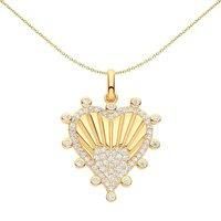 Gilded Silver Jewelco London CZ Fluted Sunburst Bubbly Heart Necklace 18"