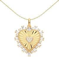Gilded Silver CZ Fluted Sunburst Heart Pendant Necklace 18" - GVP601