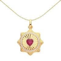 Silver Jewelco London Red Heart CZ Fluted Sunburst Heart Halo Necklace 18"