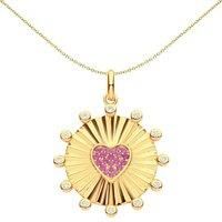 Gilded Silver Jewelco London Red CZ Fluted Sunburst Bubbly Heart Necklace 18"