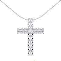 Unisex Silver Jewelco London CZ Station Outline Eternity Cross Necklace 18"