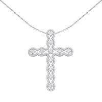 Unisex Silver Jewelco London Scallop Edge Wavy Cross Pendant Necklace