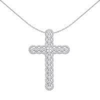 Unisex Silver Jewelco London CZ Scallop Edge Tennis Cross Pendant Necklace 18"