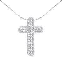 Silver Jewelco London CZ Scallop Edge Overlapping Circles Cross Necklace 18"
