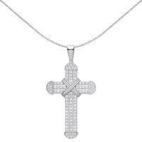 Unisex Silver Jewelco London CZ Dome Capped Kiss Cross Pendant Necklace 18 inch