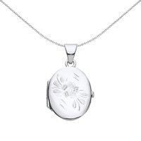 925 Silver Jewelco London Flower Engraved Oval Locket Pendant Necklace 18 inch