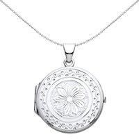 Silver Flower Waves Dots Engraved Round Locket Necklace 18" - LK60