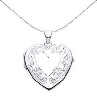Silver Flower Leaves Engraved Love Heart Locket Pendant Necklace - LK62