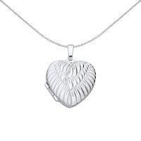 Silver Engraved Angel Wings Love Heart Locket Pendant Necklace - LK71
