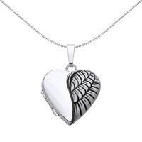 925 Silver Jewelco London Oxidised Angel Wing Love Heart Locket Pendant Necklace
