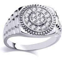 Mens Silver Jewelco London CZ Presidential Circle Halo Dial Watch Signet Ring