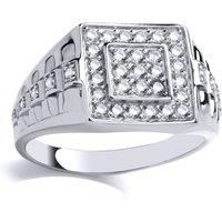 Mens Silver Jewelco London CZ Presidential Link Double Square Watch Signet Ring