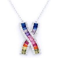 Silver Jewelco London Rainbow Princess  CZ Crossroads Kiss Pendant Necklace