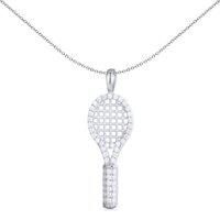 Men's Silver Jewelco London CZ Tennis Badminton Squash Racket Charm Pendant