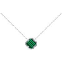 Silver Jewelco London Clover Malachite CZ Lucky Charm Pendant Necklace 16-18"