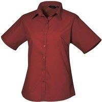 Premier Women's Short Sleeve Poplin Blouse Plain Work Shirt in Burgundy | Size: 6
