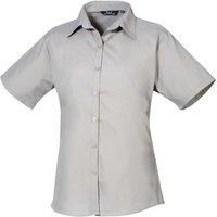 Premier Women's Short Sleeve Poplin Blouse Plain Work Shirt in Silver | Size: 6