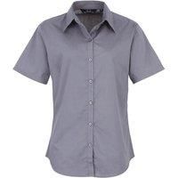 Premier Women's Short Sleeve Poplin Blouse Plain Work Shirt in Dark Grey | Size: 10