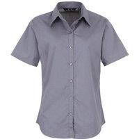 Premier Women's Short Sleeve Poplin Blouse Plain Work Shirt in Dark Grey | Size: 12