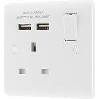 Lap White Single 13A Switched Socket With Usb X2 & White Inserts