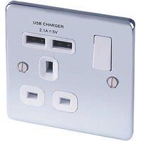 LAP 13A 1-Gang SP Switched Socket + 2.1A 2-Outlet Type A USB Charger Polished Chrome with White Inserts (2088F)