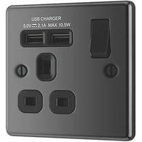 LAP 13A 1-Gang SP Switched Socket + 2.1A 2-Outlet Type A USB Charger Black Nickel with Black Inserts (1043F)