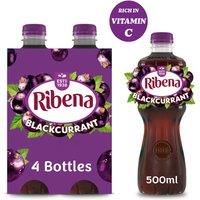 Ribena Blackcurrant Juice Drink 500ml - Multipack of 4 | Real Fruit | Rich In Vitamin C | No Artificial Colours or flavous | Fruity Refreshment | Ready To Drink | 100% Recycled Plastic Bottle