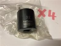 4 X HALFORDS ADVANCED 1/2” DRIVE 32mm 12 POINT SOCKETS BLACK RANGE FREE POSTAGE