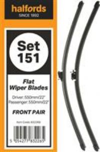 Halfords Flat Wiper Set 151  Front Pair