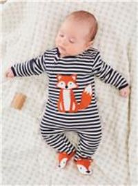 Jojo Maman Bebe Baby Boys Fox Applique Zip Sleepsuit - Cream
