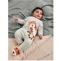 Jojo Maman Bebe Baby Boys Tiger Applique Zip Sleepsuit - Green