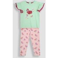 Jojo Maman Bebe Girls Flamingo Applique T-Shirt & Leggings Set - Green
