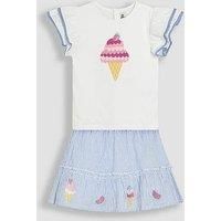 Jojo Maman Bebe Girls Ice Cream Applique Frill T-Shirt & Skirt Set - Blue