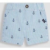 Jojo Maman Bebe Boys Anchor Embroidered Seersucker Short - Blue