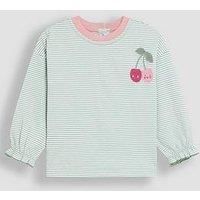 Jojo Maman Bebe Girls Cherry Applique Stripe Top - Green