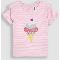 Jojo Maman Bebe Girls Ice Cream Applique Frill Shoulder T-Shirt - Pink