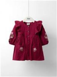 JOJO MAMAN BÉBÉ Cross Stitched Frill Sleeve Button Through Dress 4-5 Years