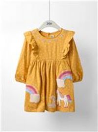 JOJO MAMAN BÉBÉ Unicorn And Bunny Applique Frill Shoulder Dress 18-24 months
