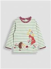 JOJO MAMAN BÉBÉ Hedgehog And Squirrel Applique Frill Top 18-24 months